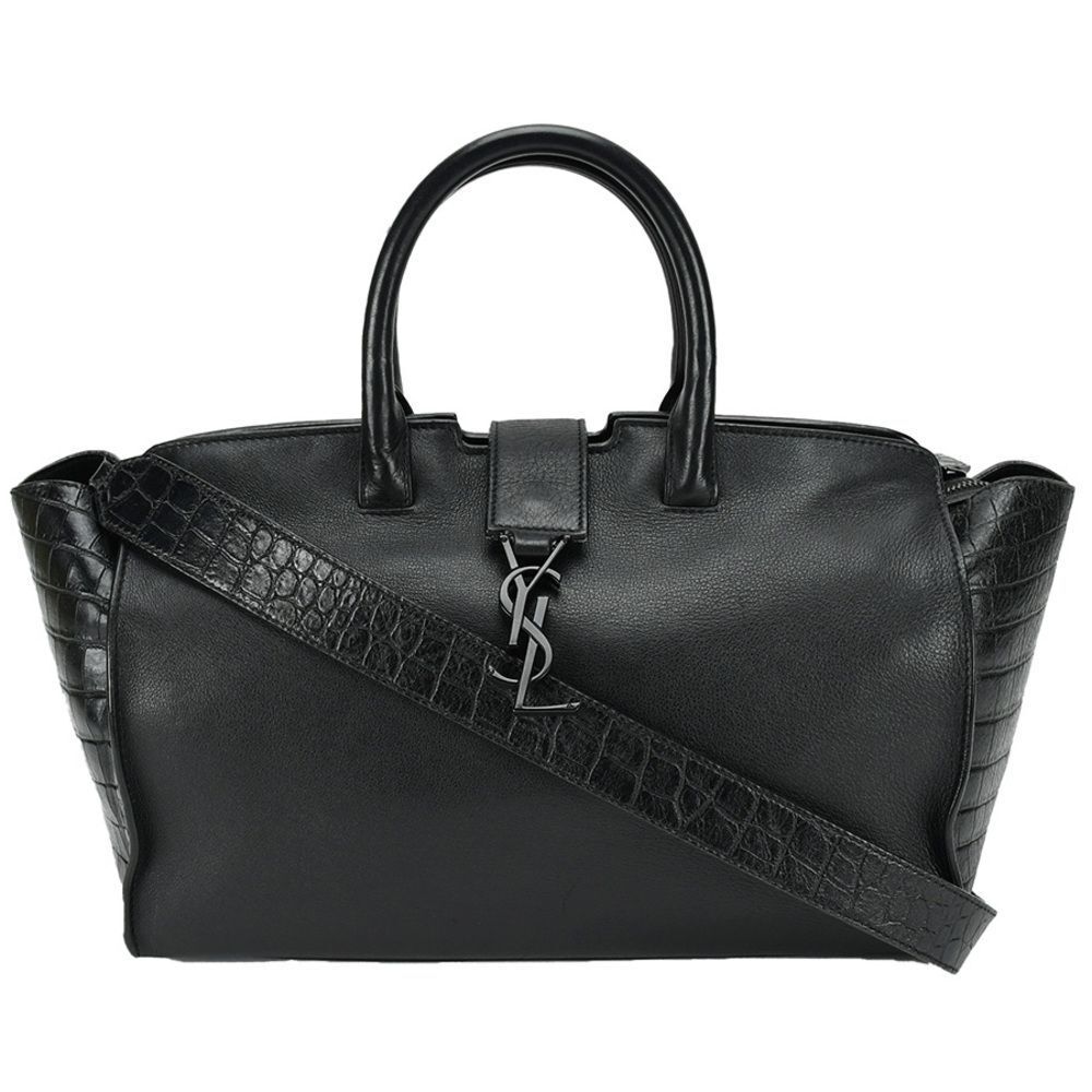 Saint Laurent PARIS Downtown Cabas Shoulder Bag Leather Black